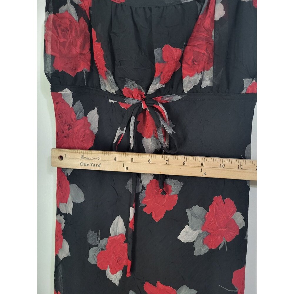 VTG Y2k 90s Red Roses Black Whimsigoth Fairy Coquette Dress Younique Empire SZ M - Picture 5 of 10